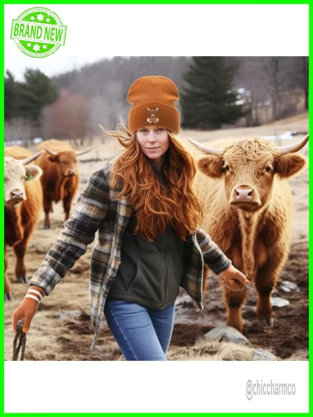 Women's Winter Knitted Highland Cow Beanie & Touchscreen Gloves Set